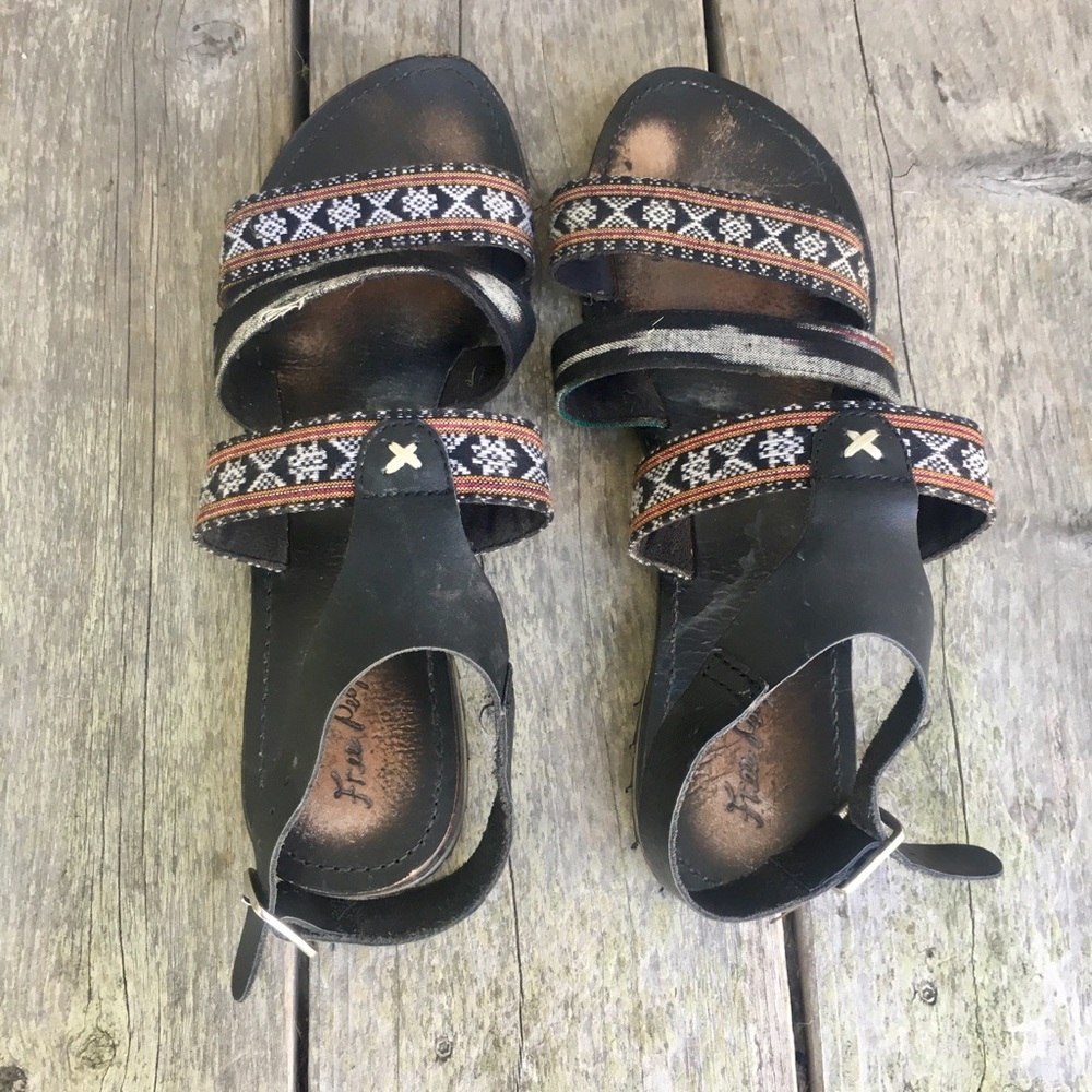 Free People Black Tribal Strappy Sandals